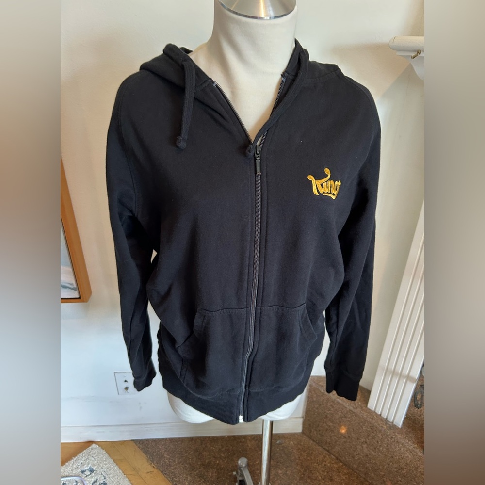 NEUTRAL Black Zip-Up Sweatshirt with Hood, King Logo, Size Small